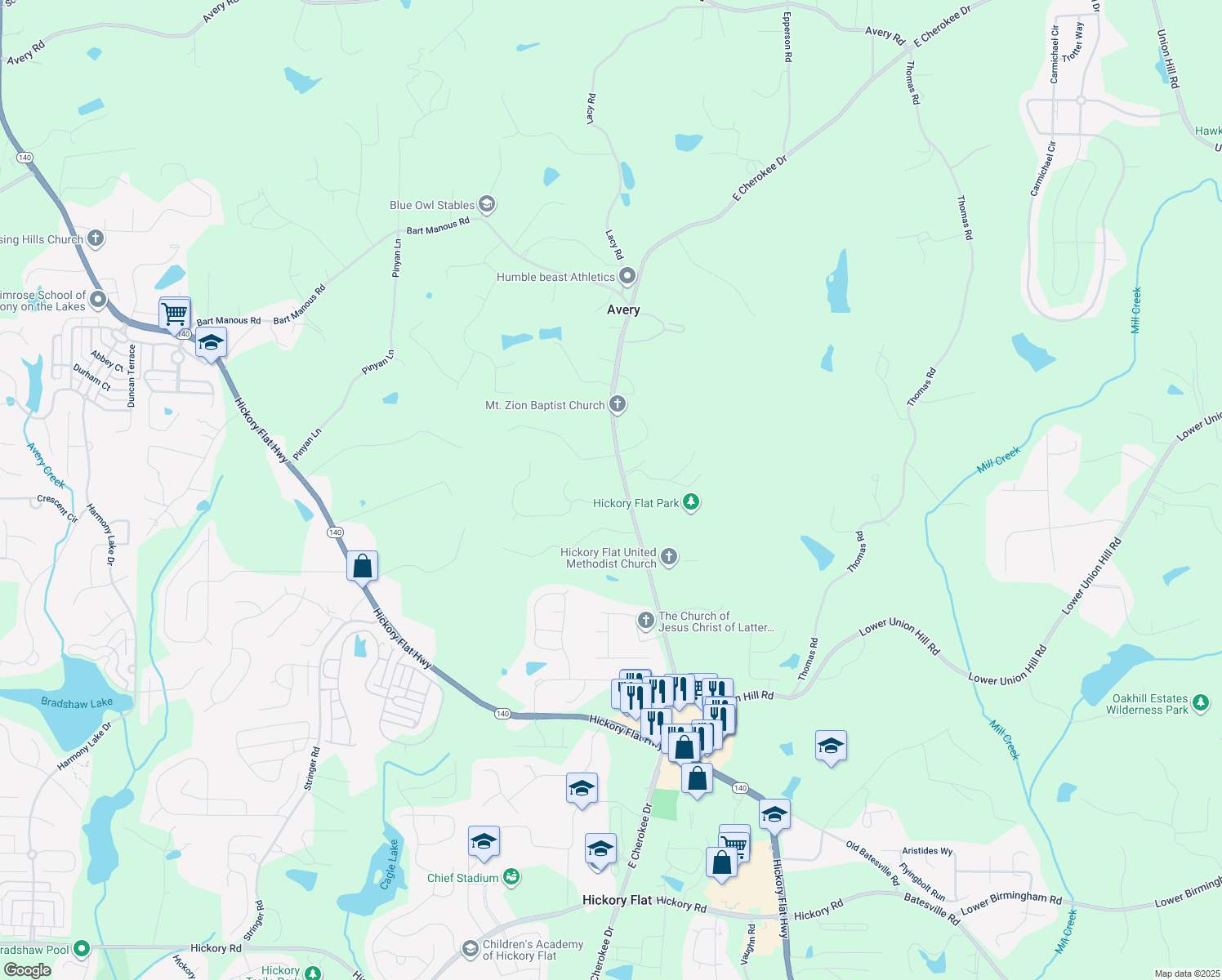 map of restaurants, bars, coffee shops, grocery stores, and more near 220 Lingefelt Lane in Canton