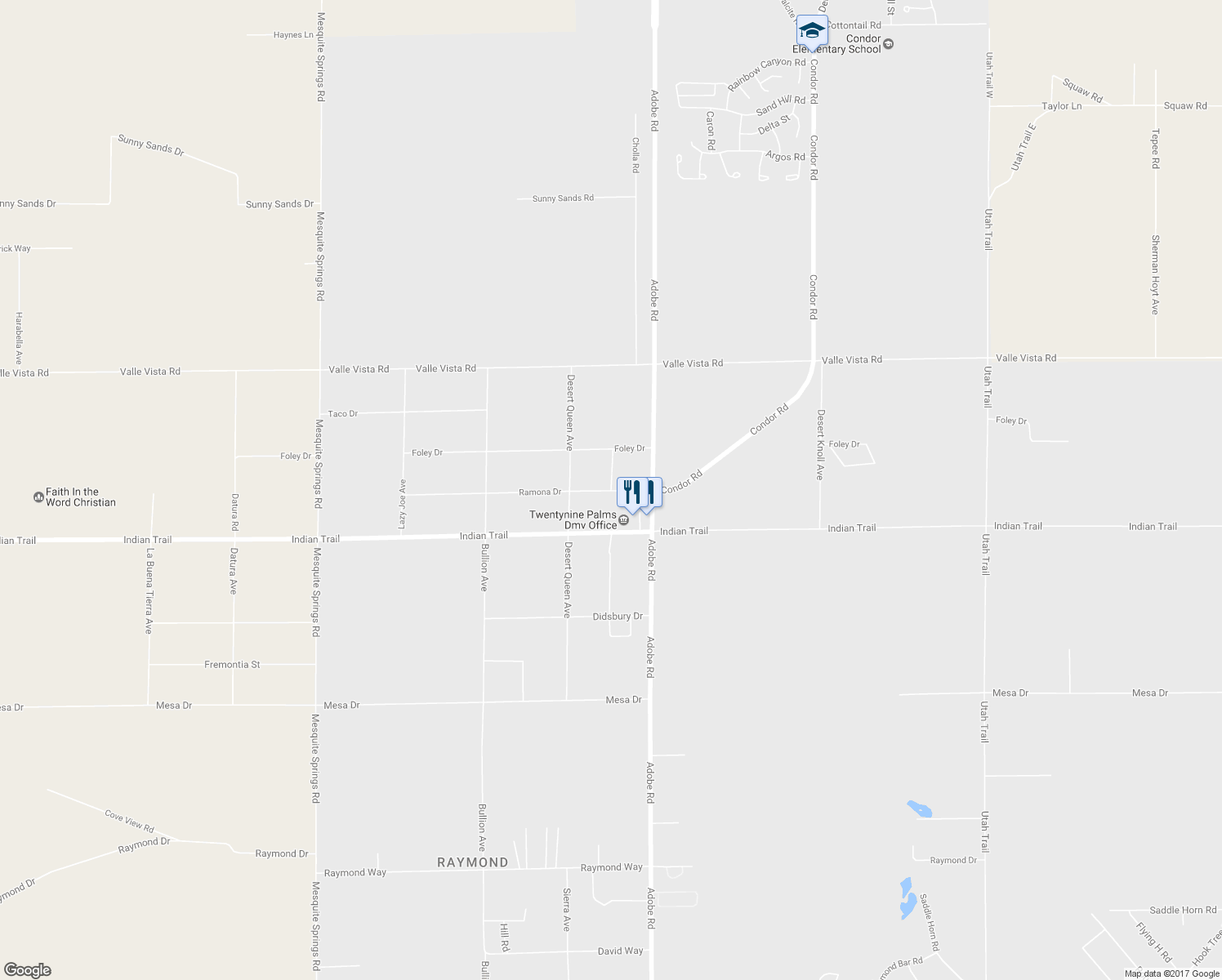 map of restaurants, bars, coffee shops, grocery stores, and more near 6413 Smoketree Avenue in Twentynine Palms