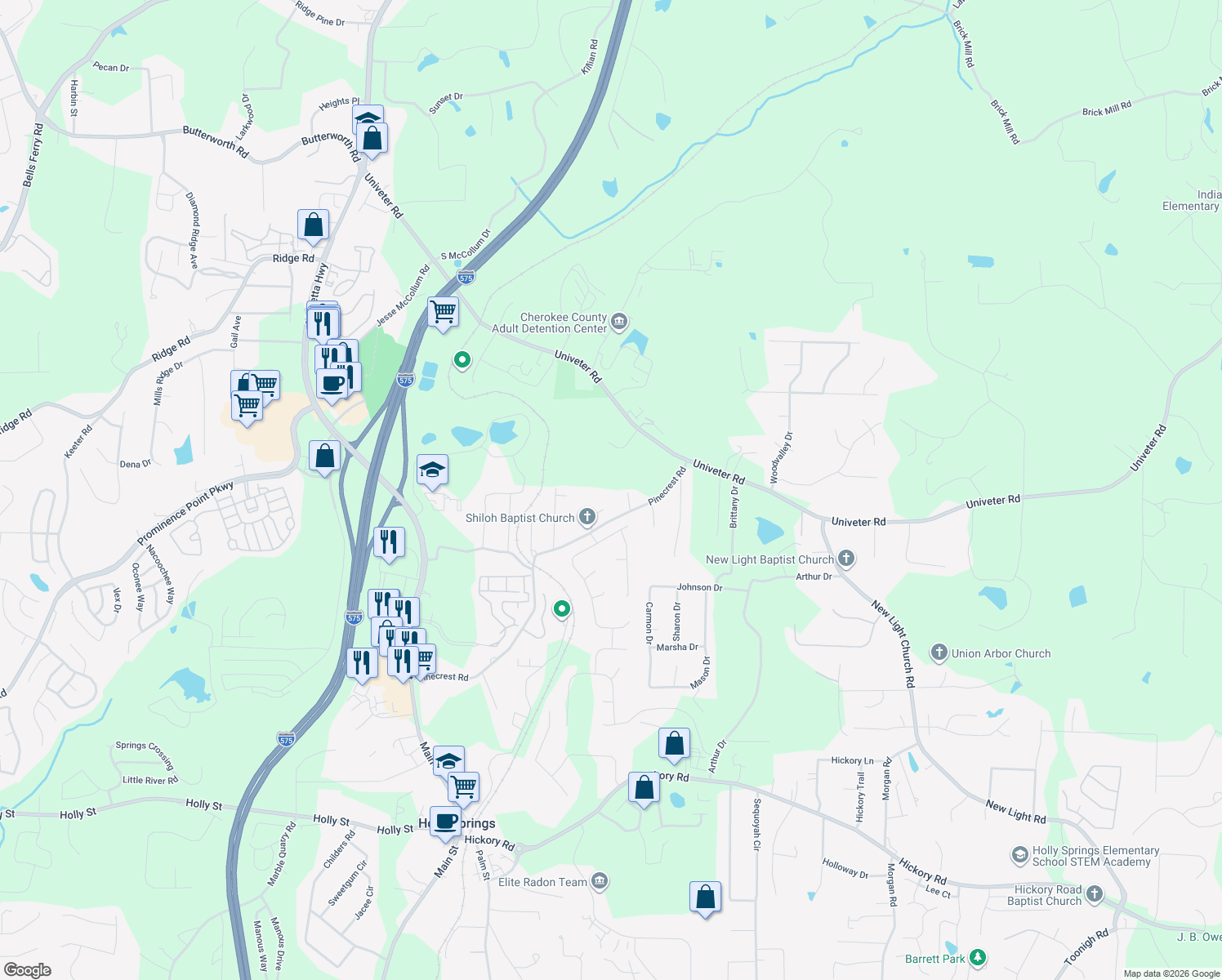 map of restaurants, bars, coffee shops, grocery stores, and more near 214 Huskins Rd in Canton
