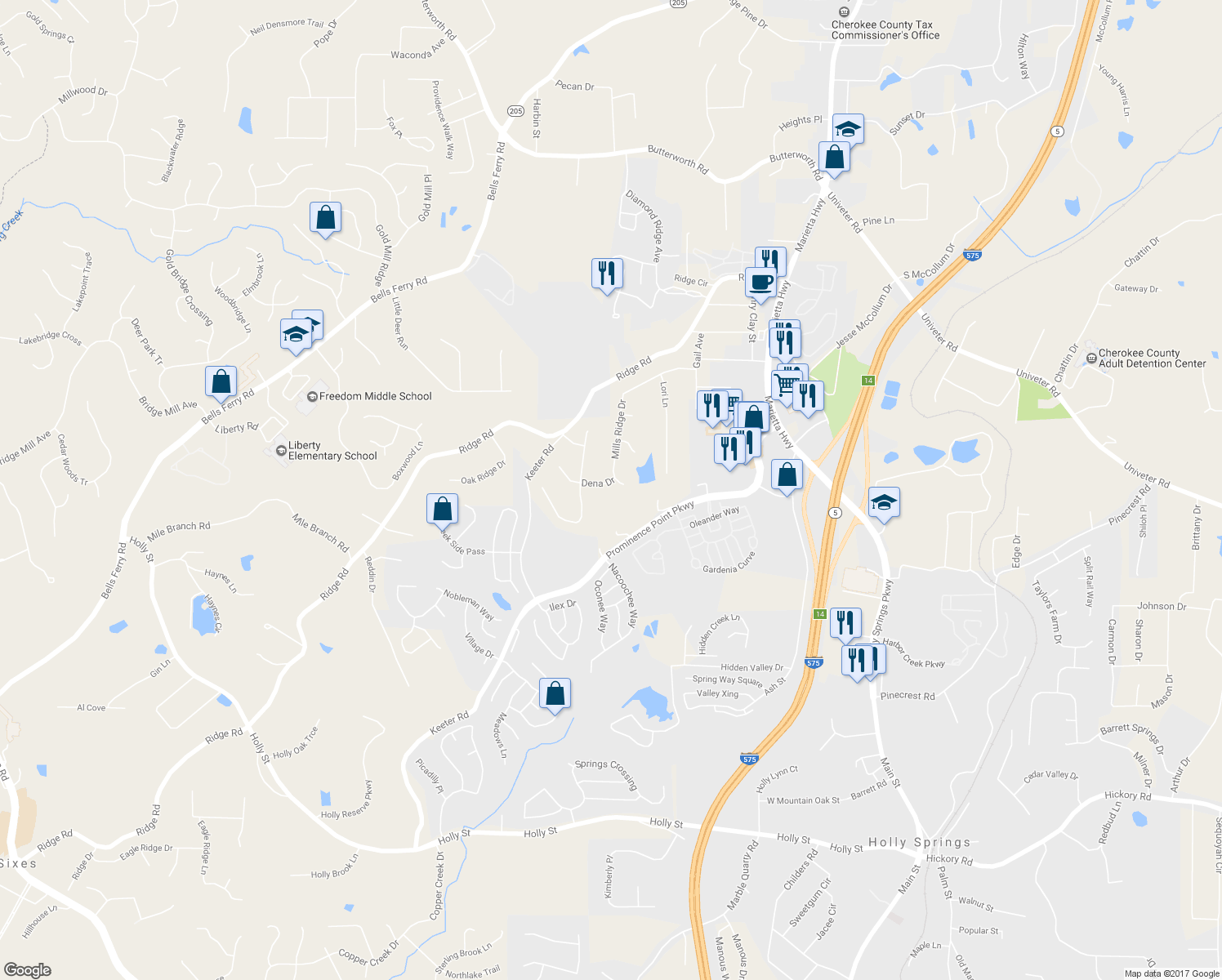 map of restaurants, bars, coffee shops, grocery stores, and more near 600 Dena Drive in Canton