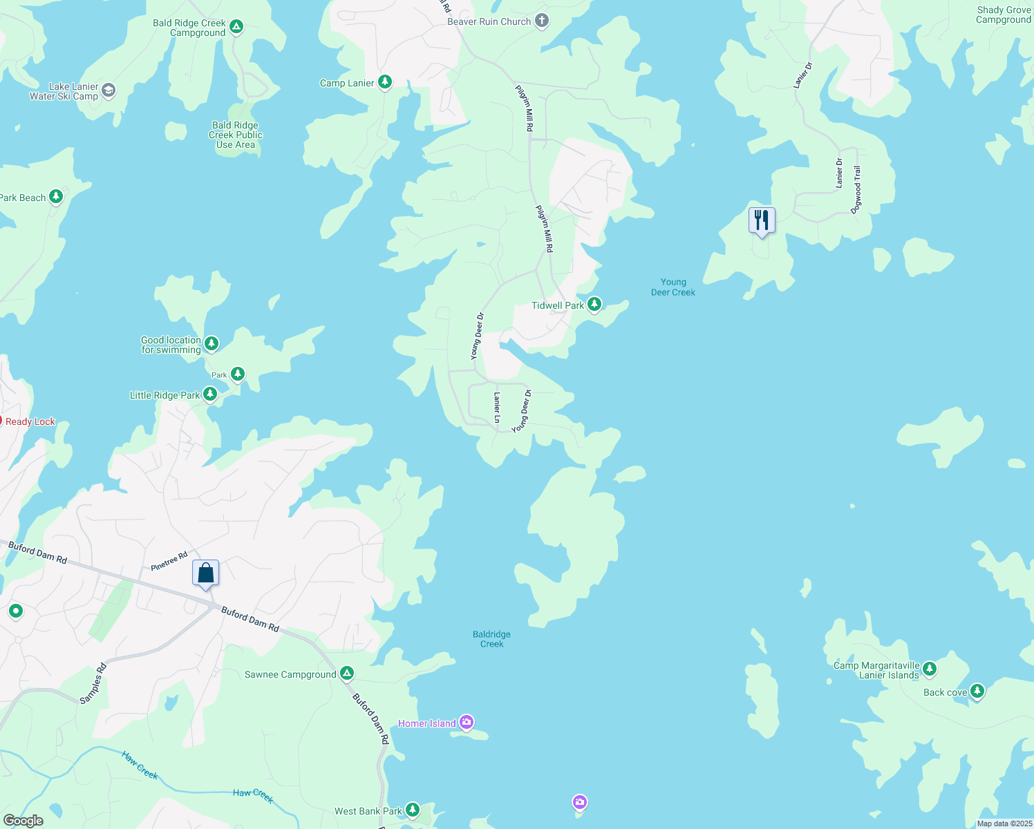 map of restaurants, bars, coffee shops, grocery stores, and more near 5340 Young Deer Drive in Cumming