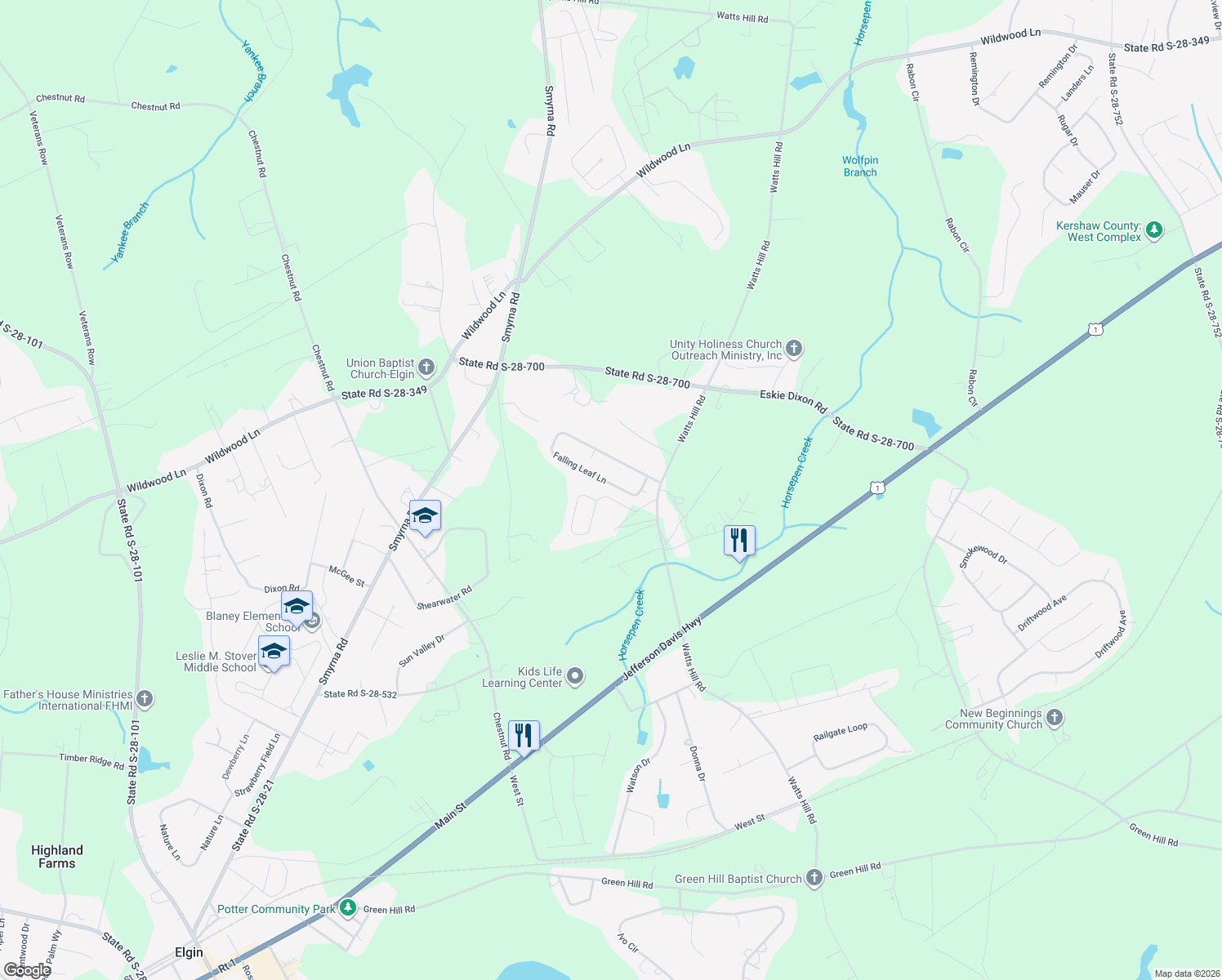 map of restaurants, bars, coffee shops, grocery stores, and more near 130 Falling Leaf Lane in Elgin