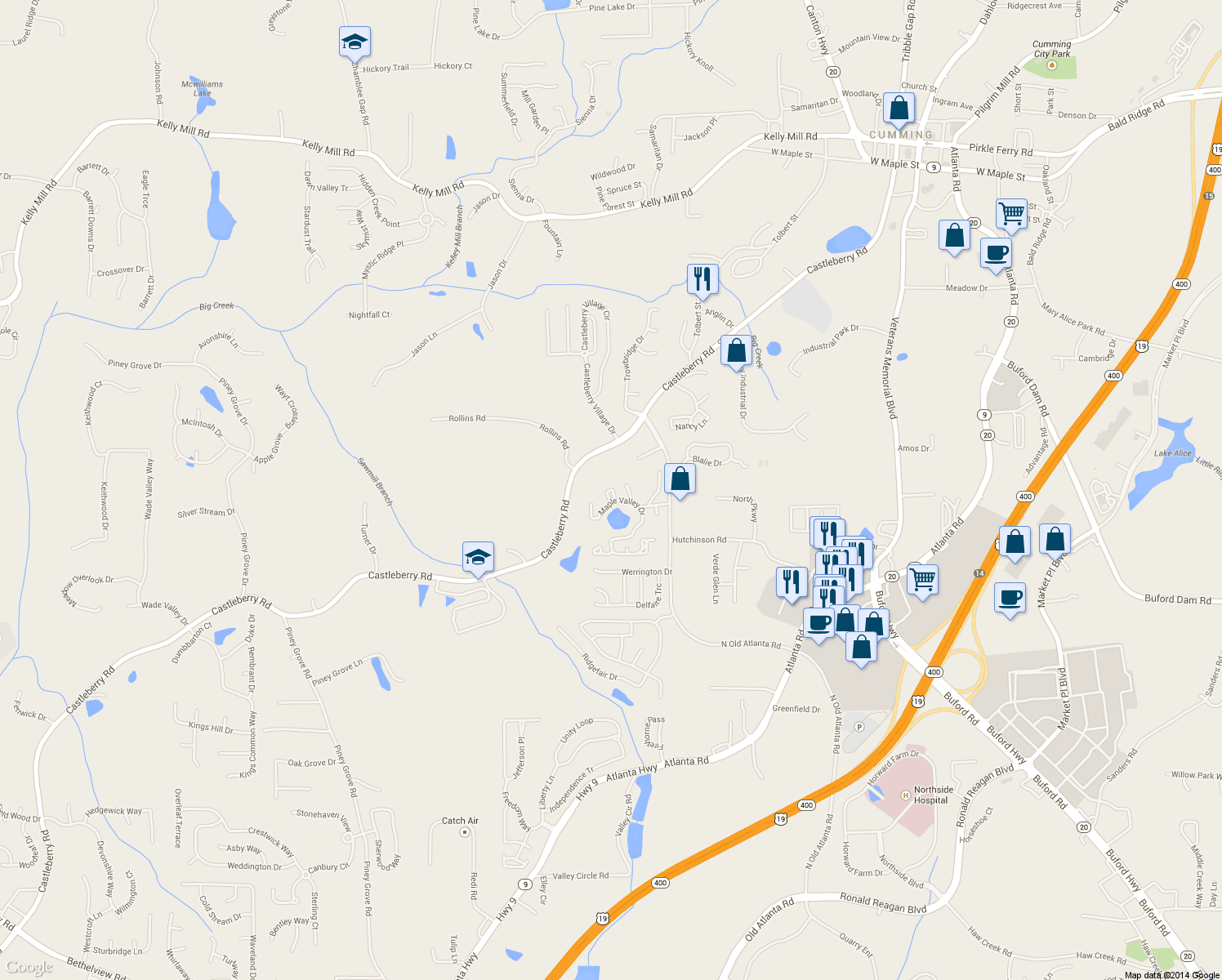 map of restaurants, bars, coffee shops, grocery stores, and more near 4330 Cypress Ct in Cumming