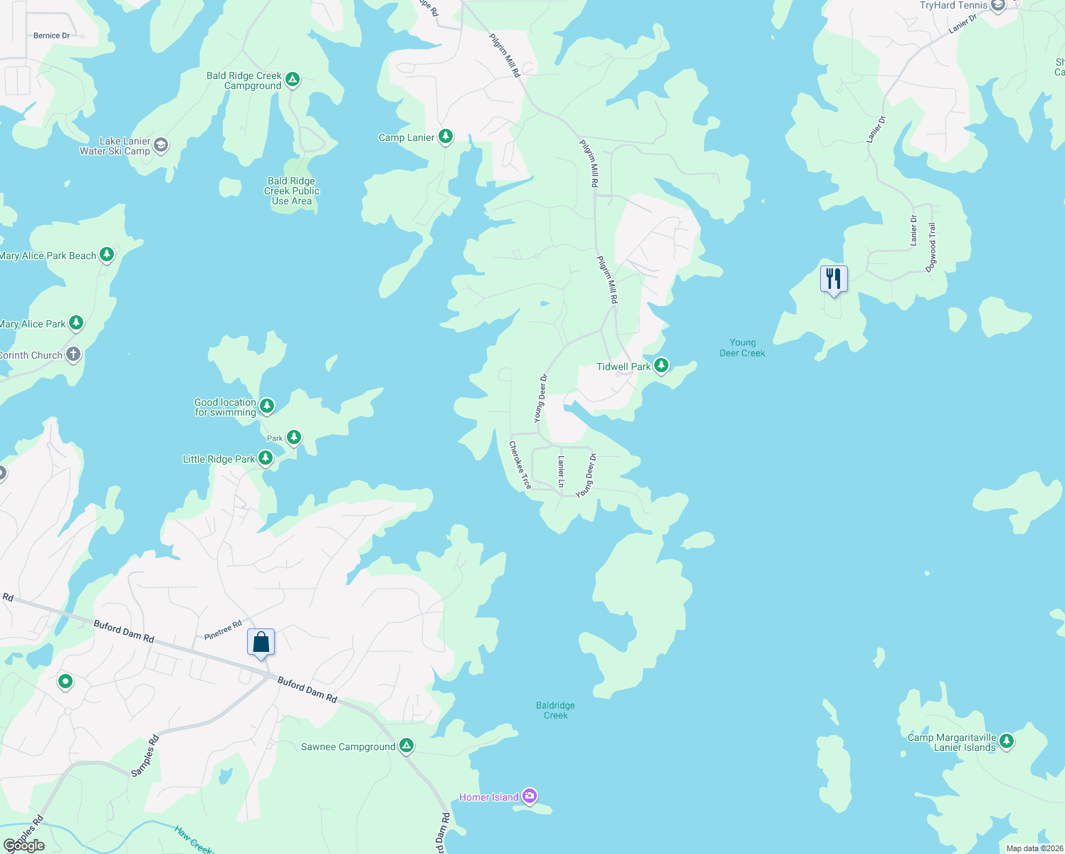 map of restaurants, bars, coffee shops, grocery stores, and more near 5004 Young Deer Drive in Cumming