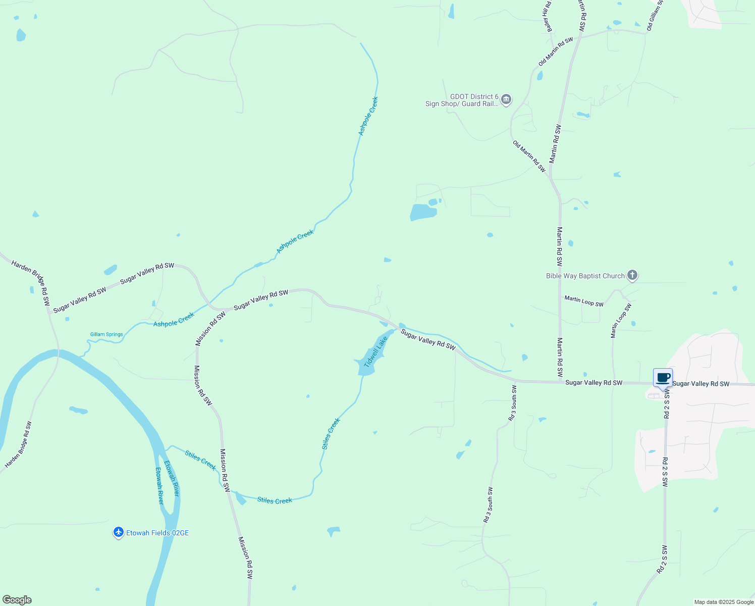 map of restaurants, bars, coffee shops, grocery stores, and more near 1504 Sugar Valley Road Southwest in Cartersville