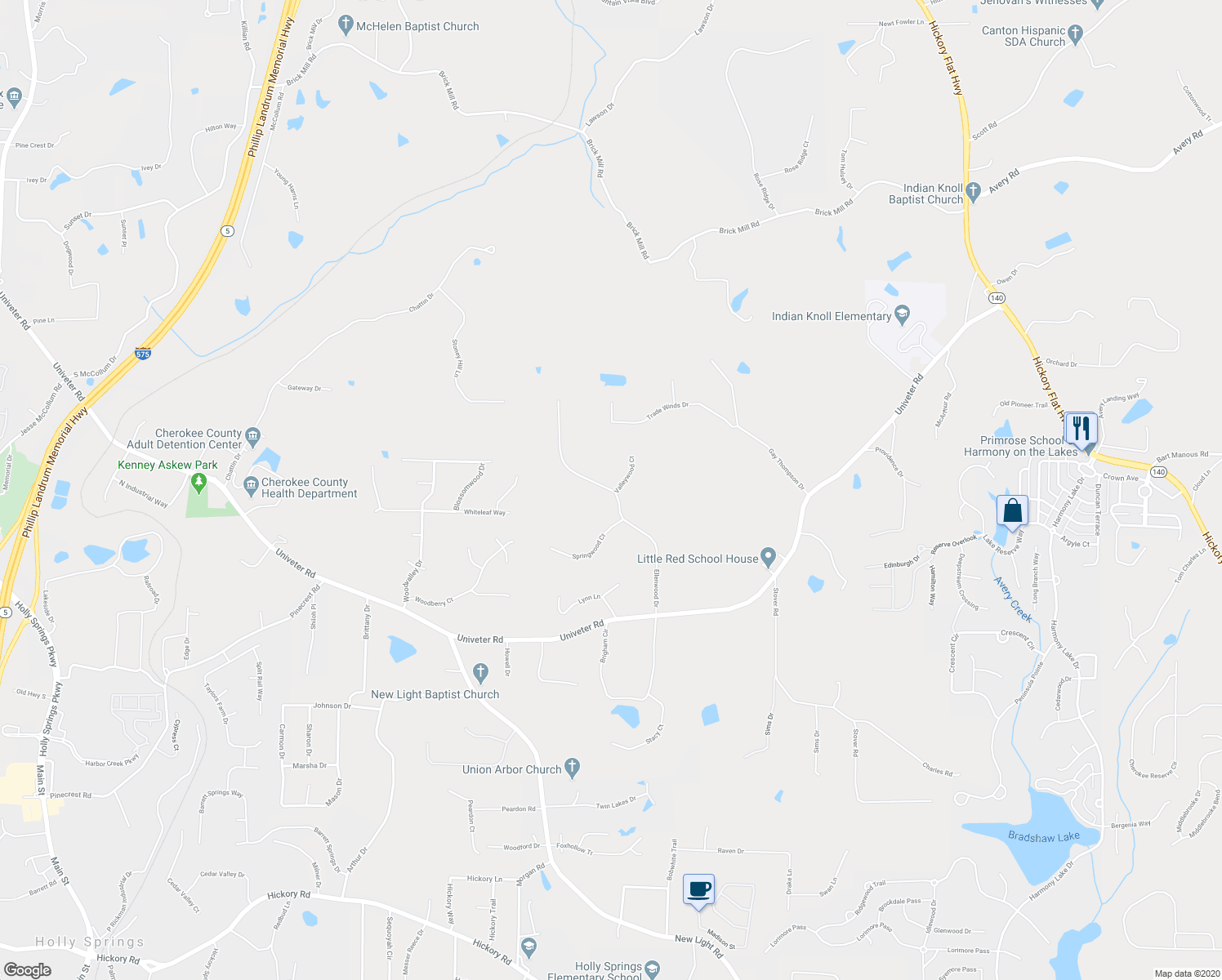 map of restaurants, bars, coffee shops, grocery stores, and more near 583 Ellenwood Drive in Canton