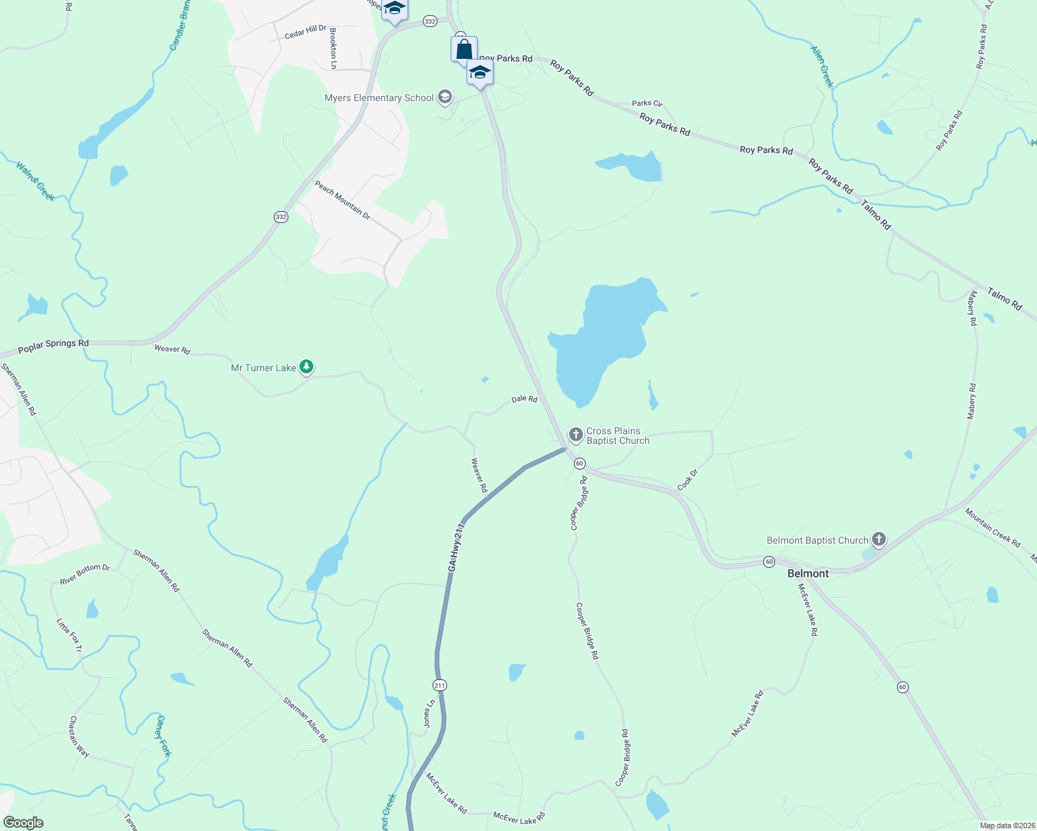 map of restaurants, bars, coffee shops, grocery stores, and more near 3025 Dale Road in Gainesville