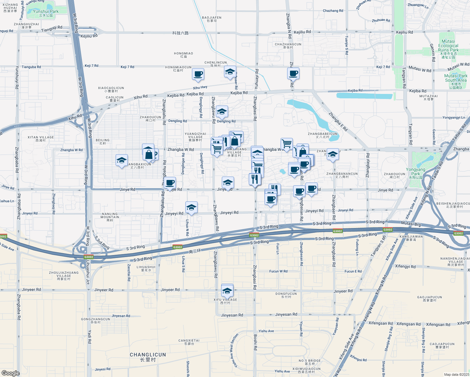 map of restaurants, bars, coffee shops, grocery stores, and more near Jin Ye Lu in Xian Shi