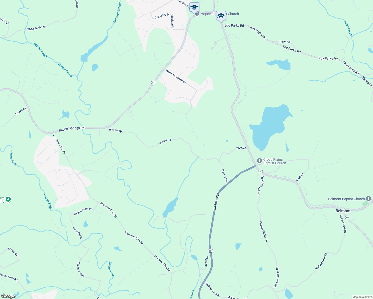 map of restaurants, bars, coffee shops, grocery stores, and more near 4974 Weaver Road in Gainesville
