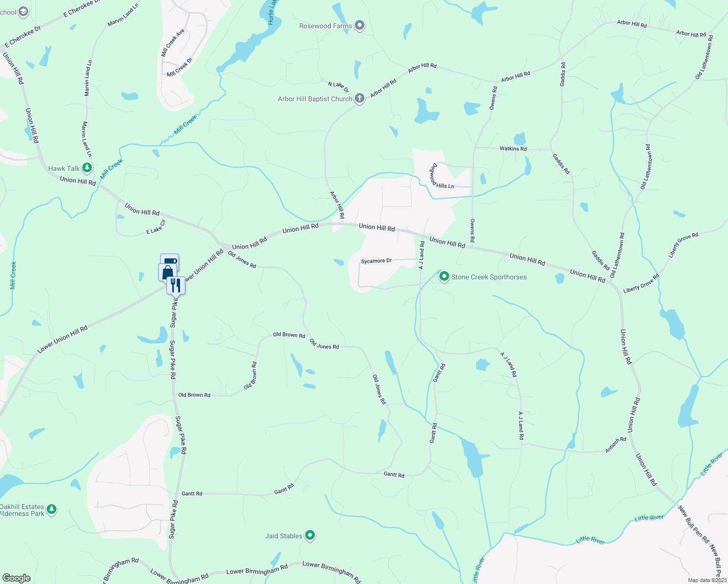 map of restaurants, bars, coffee shops, grocery stores, and more near 493 Sycamore Drive in Canton