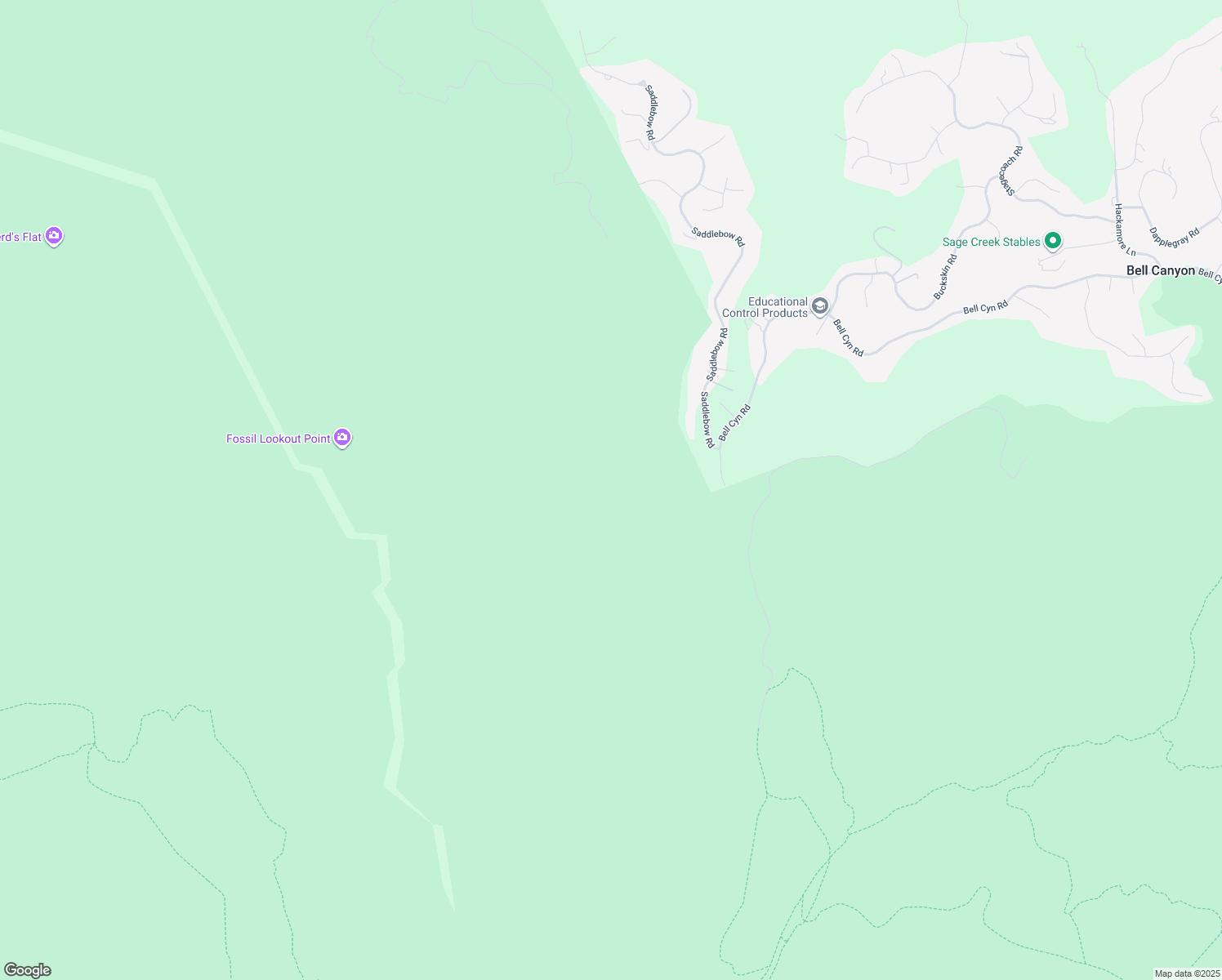 map of restaurants, bars, coffee shops, grocery stores, and more near Bell Canyon Fire Road in Ventura County