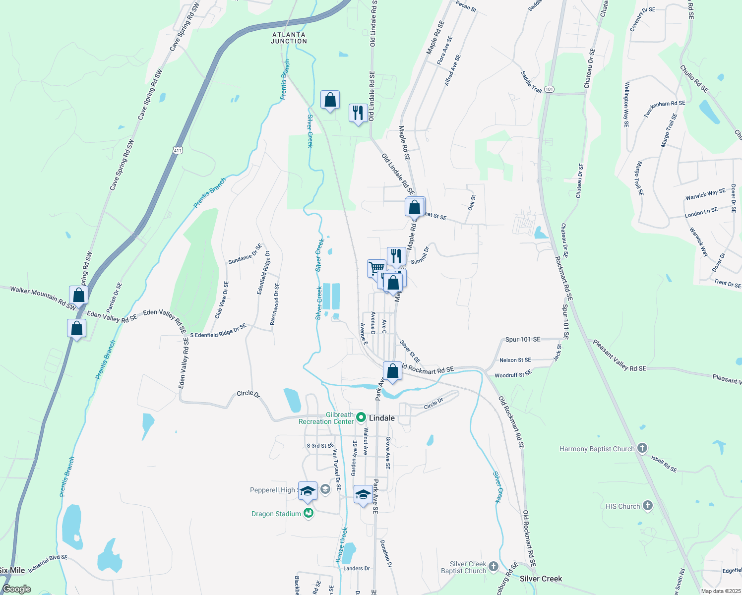 map of restaurants, bars, coffee shops, grocery stores, and more near 316 Avenue D in Lindale