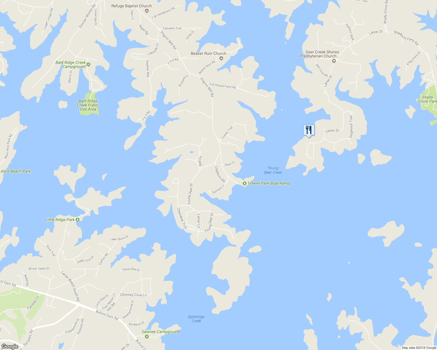 map of restaurants, bars, coffee shops, grocery stores, and more near 4760 Clayburn Road in Cumming