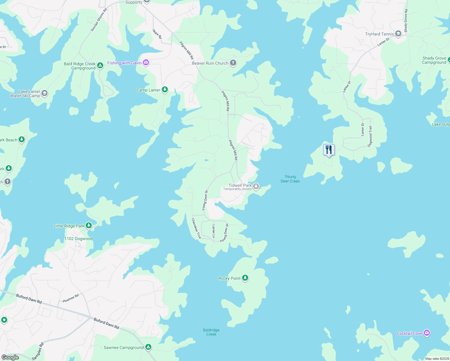 map of restaurants, bars, coffee shops, grocery stores, and more near 4725 Young Deer Drive in Cumming