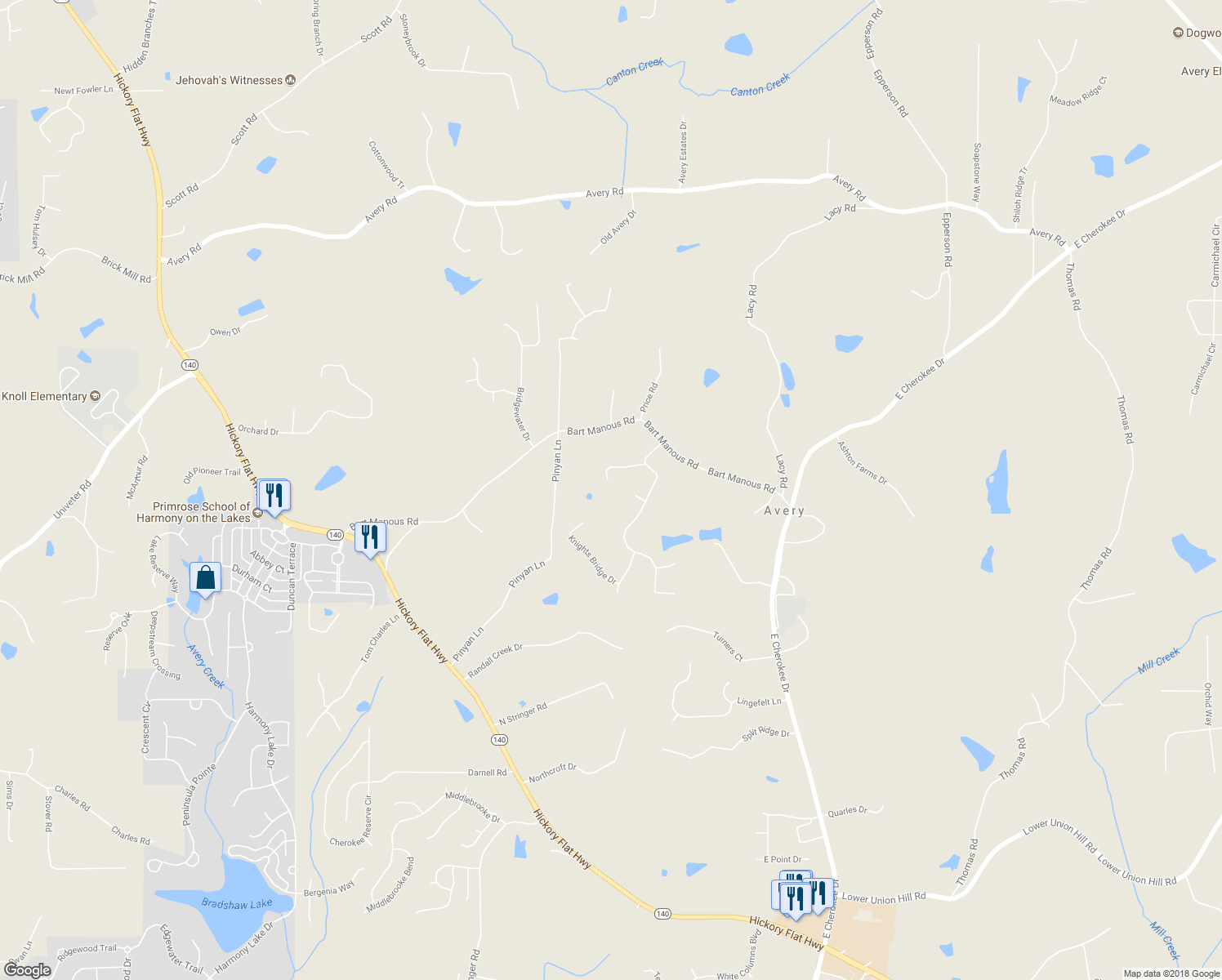 map of restaurants, bars, coffee shops, grocery stores, and more near 411 Kings Point Drive in Canton