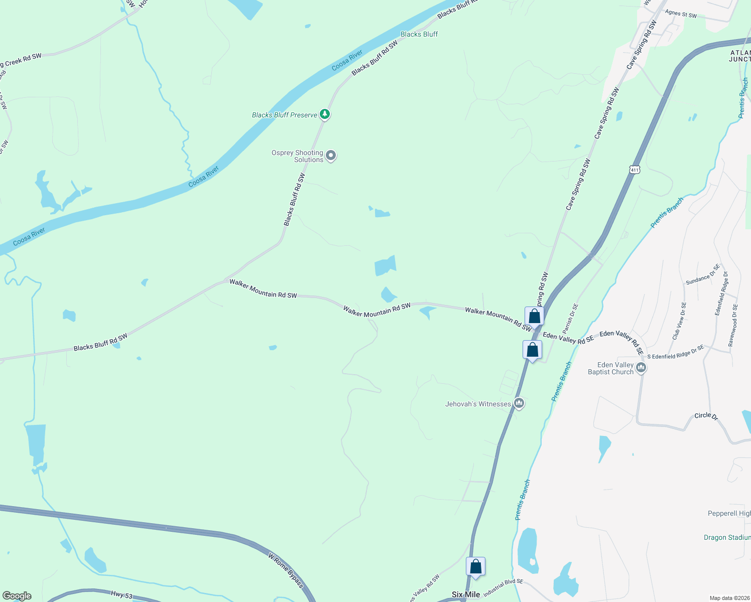 map of restaurants, bars, coffee shops, grocery stores, and more near 378 Walker Mountain Road Southwest in Rome