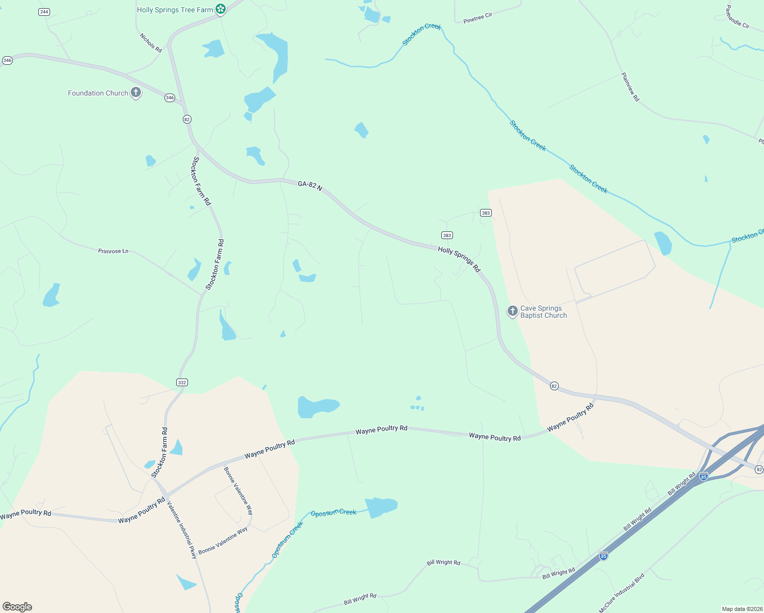 map of restaurants, bars, coffee shops, grocery stores, and more near 983 Ridgewood Drive in Pendergrass