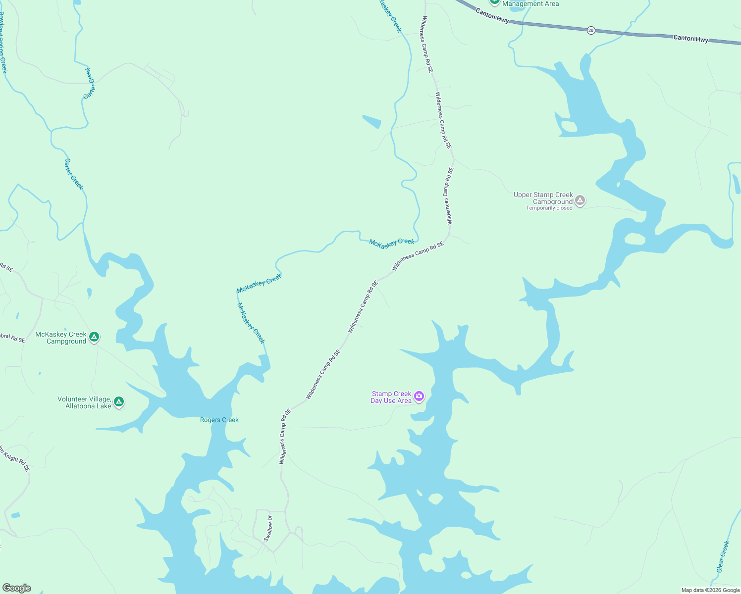 map of restaurants, bars, coffee shops, grocery stores, and more near 283 Wilderness Camp Road Southeast in White