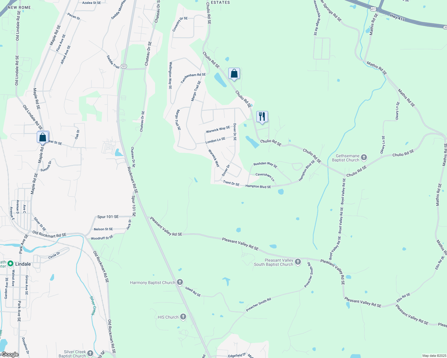 map of restaurants, bars, coffee shops, grocery stores, and more near 47 Dover Drive in Rome