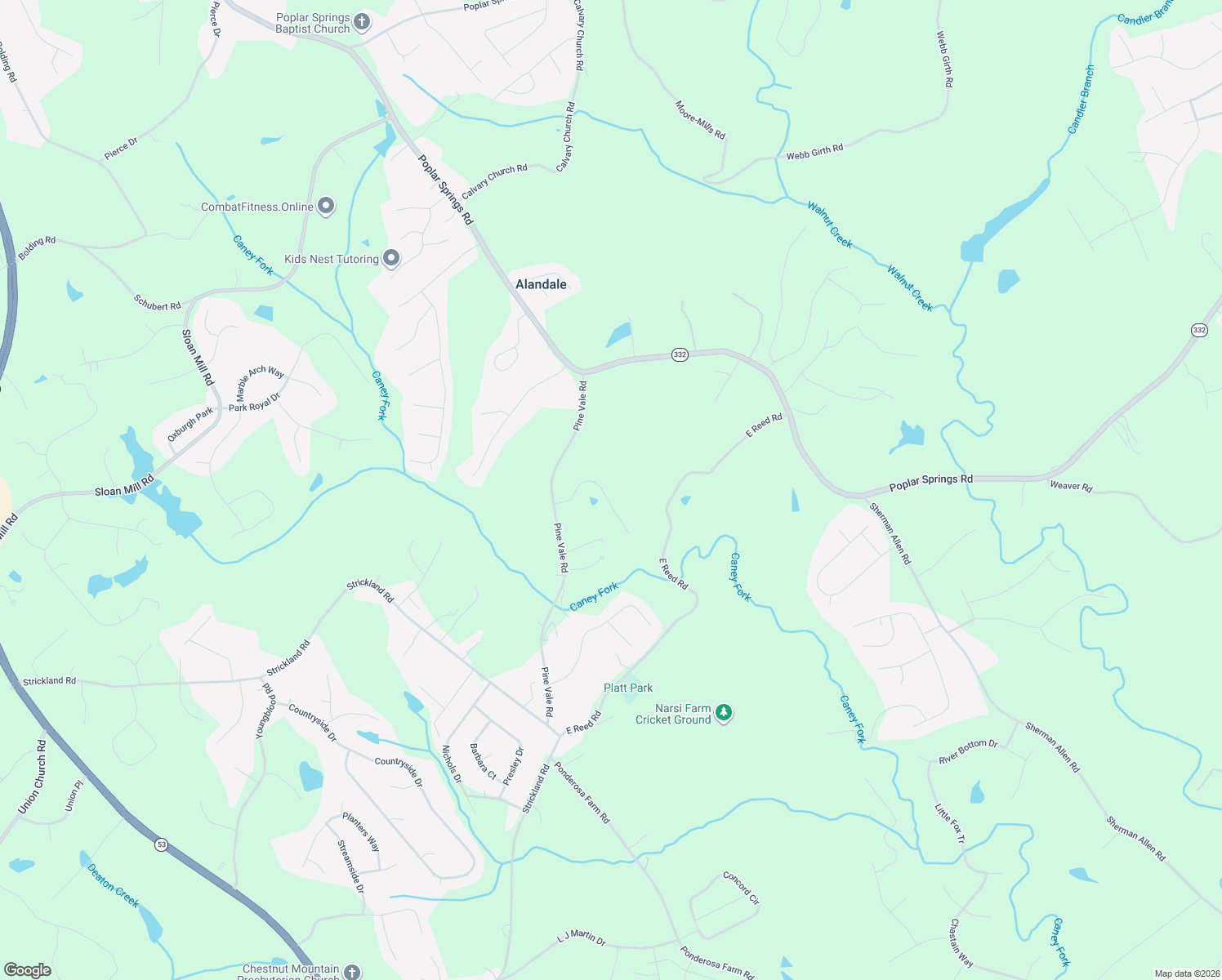 map of restaurants, bars, coffee shops, grocery stores, and more near 4245 Melinda Lane in Gainesville