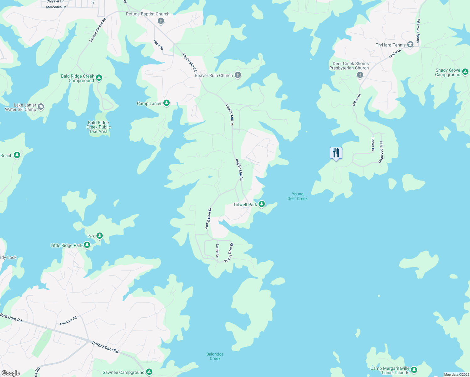 map of restaurants, bars, coffee shops, grocery stores, and more near 4725 Young Deer Drive in Cumming