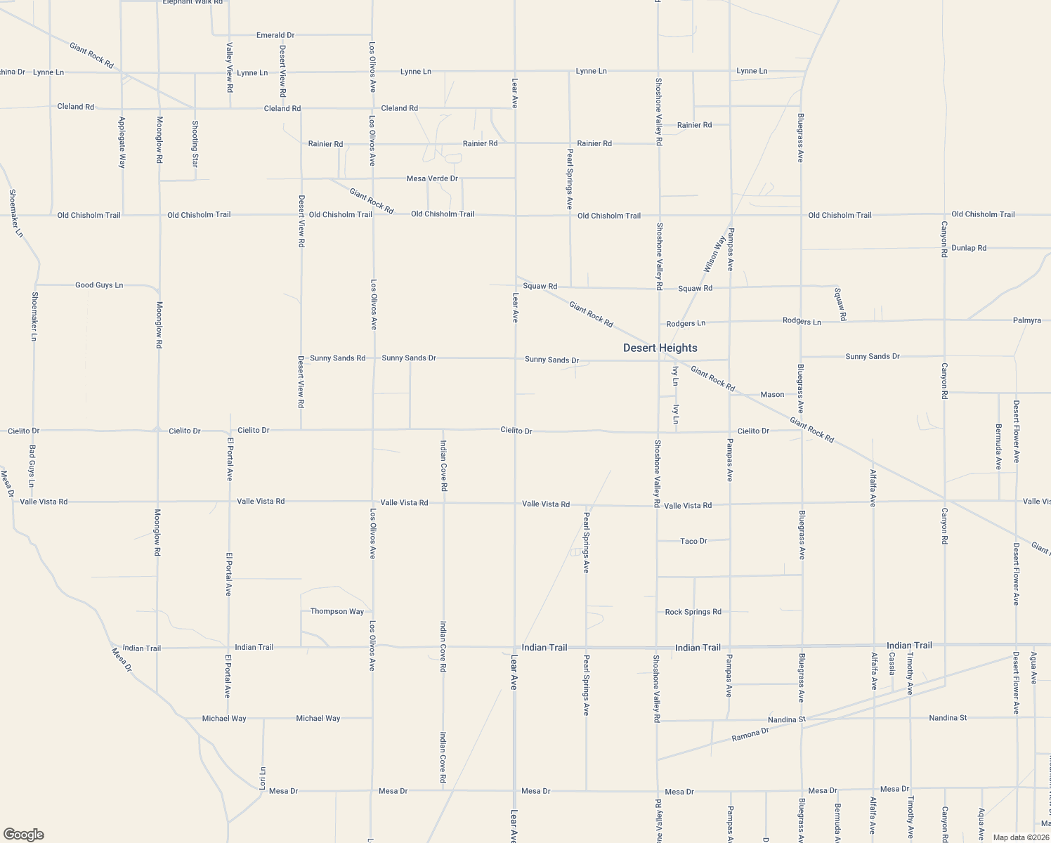 map of restaurants, bars, coffee shops, grocery stores, and more near 3090 Lear Avenue in Twentynine Palms