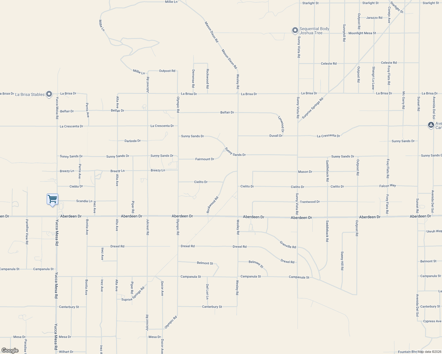 map of restaurants, bars, coffee shops, grocery stores, and more near 60388 Cielito Drive in Joshua Tree