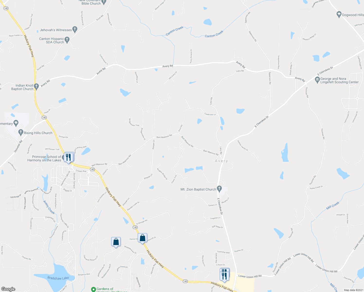 map of restaurants, bars, coffee shops, grocery stores, and more near 103 Royal Oaks Drive in Canton