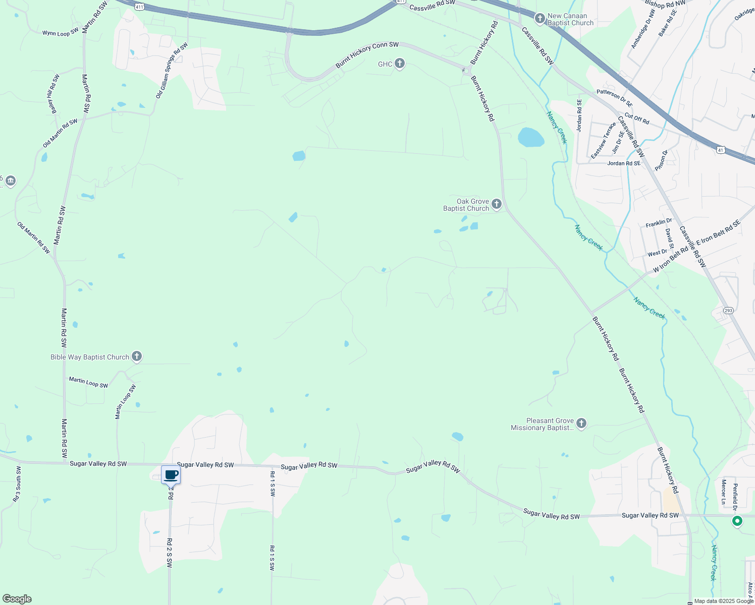 map of restaurants, bars, coffee shops, grocery stores, and more near 54 Twin Oaks Lane Southwest in Cartersville