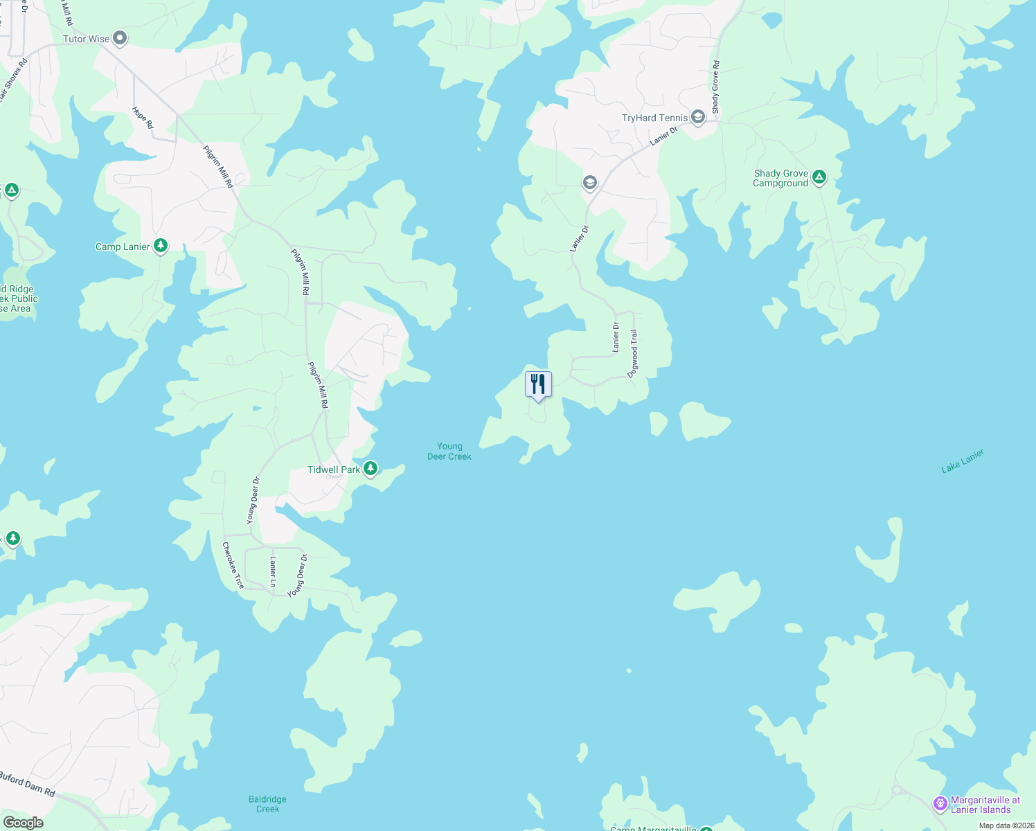 map of restaurants, bars, coffee shops, grocery stores, and more near 8380 Lanier Drive in Cumming