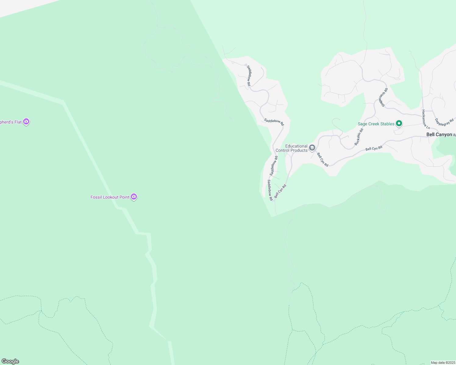 map of restaurants, bars, coffee shops, grocery stores, and more near Bell Canyon Fire Road in Ventura County