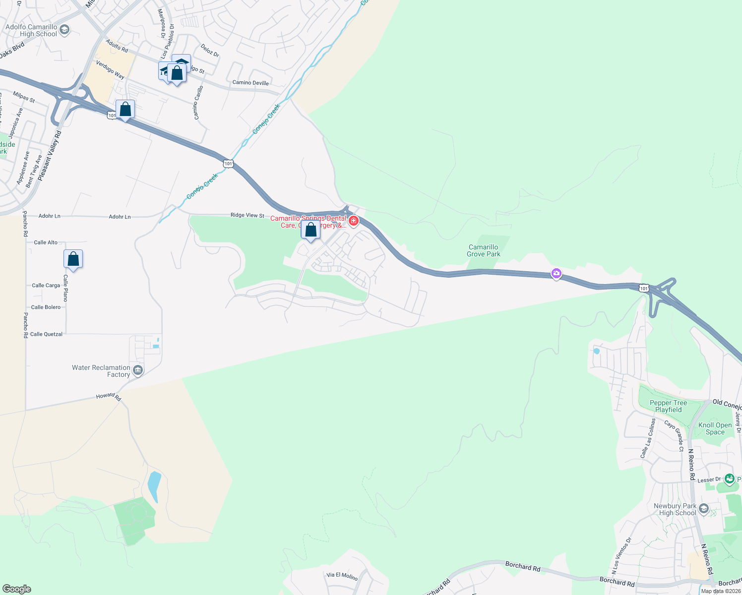 map of restaurants, bars, coffee shops, grocery stores, and more near 6378 Lada Avenue in Camarillo