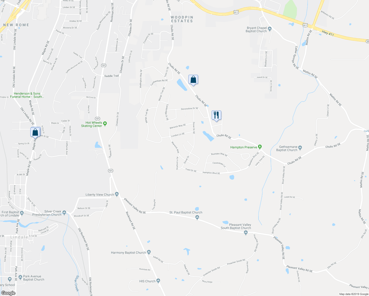 map of restaurants, bars, coffee shops, grocery stores, and more near 4 Stratford Street Southeast in Rome