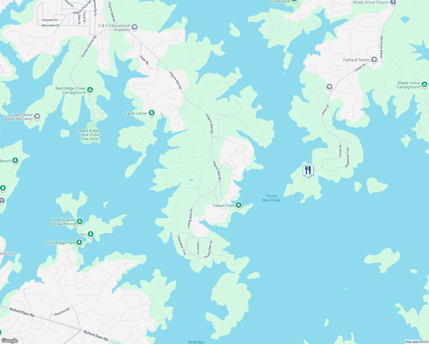 map of restaurants, bars, coffee shops, grocery stores, and more near 4500 Pilgrim Mill Road in Cumming