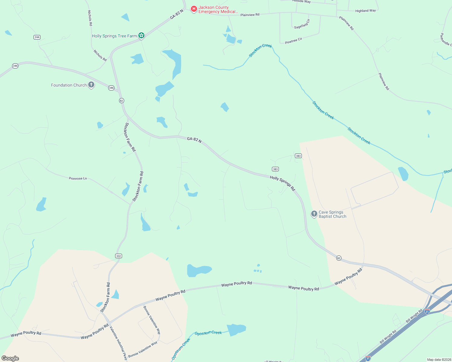 map of restaurants, bars, coffee shops, grocery stores, and more near 171 Emily Forest Way in Pendergrass