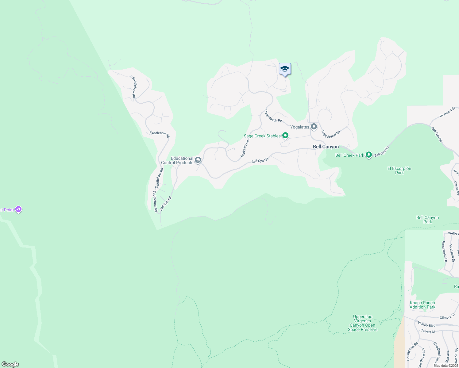 map of restaurants, bars, coffee shops, grocery stores, and more near 204 Bell Canyon Road in Bell Canyon