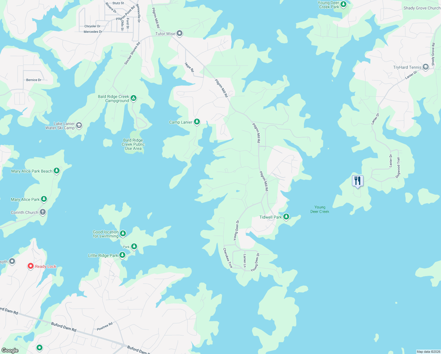 map of restaurants, bars, coffee shops, grocery stores, and more near 5320 Bay Circle in Cumming