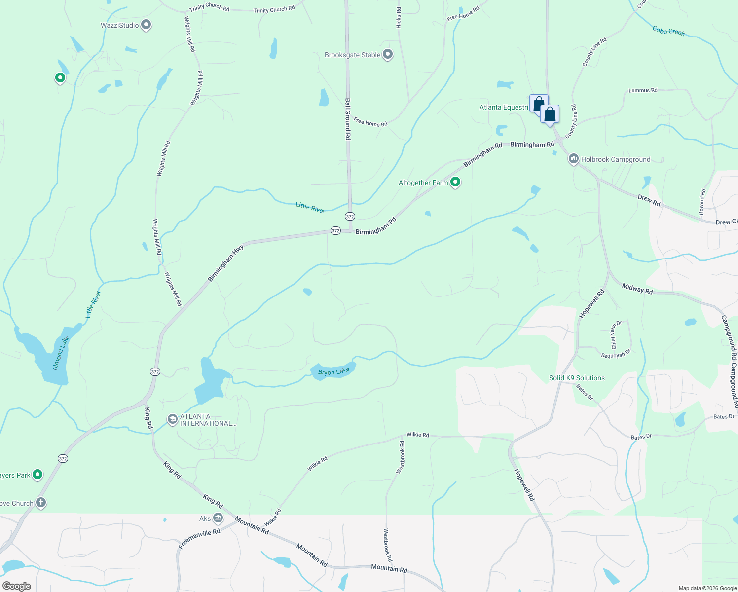 map of restaurants, bars, coffee shops, grocery stores, and more near 75 Pruitt Road in Alpharetta