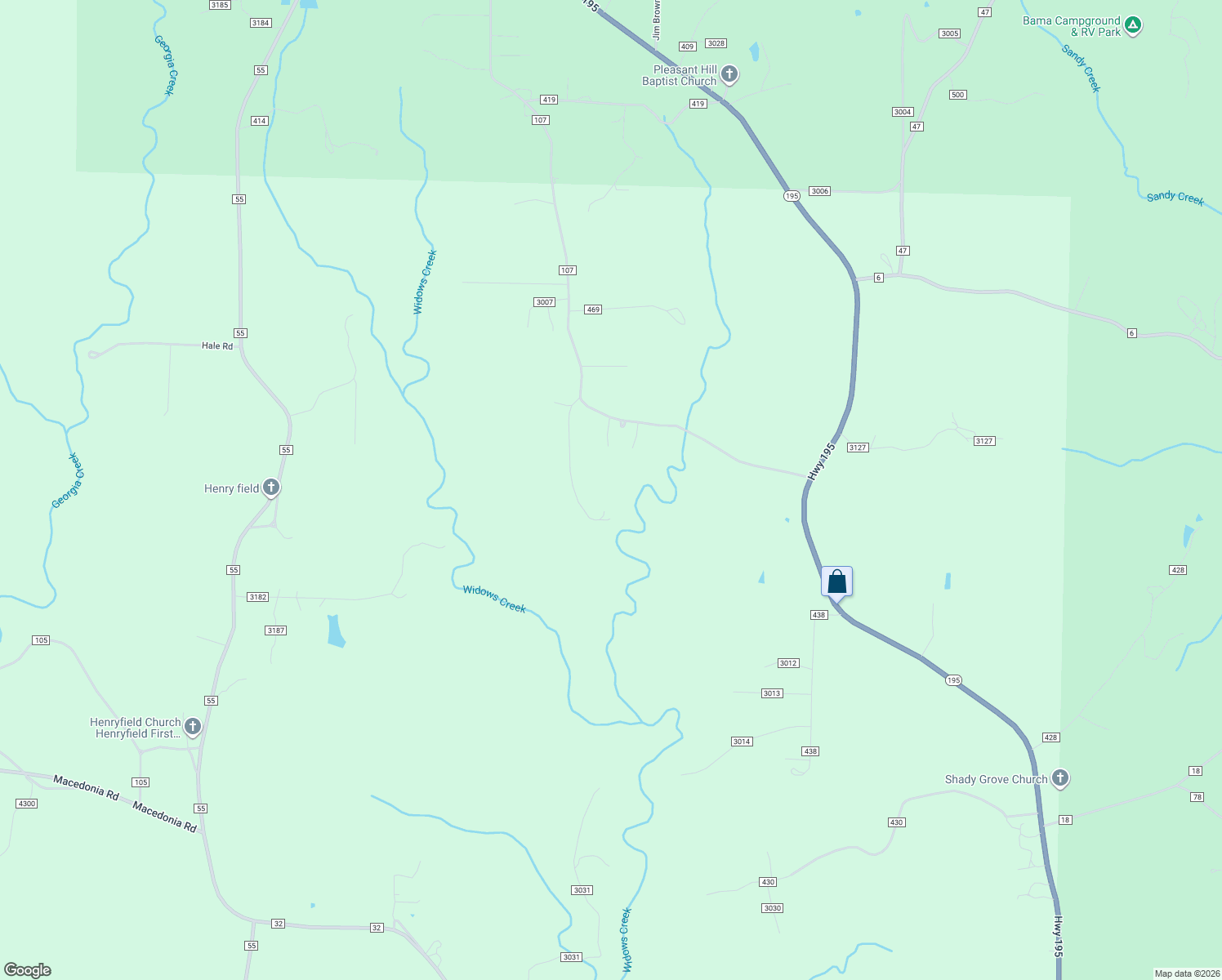 map of restaurants, bars, coffee shops, grocery stores, and more near 643 County Road 107 in Double Springs