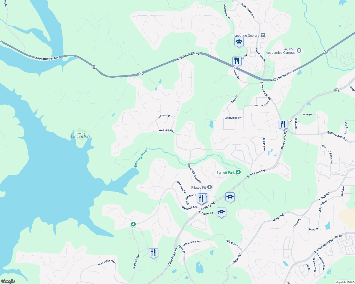 map of restaurants, bars, coffee shops, grocery stores, and more near 4126 Gold Mill Ridge in Canton