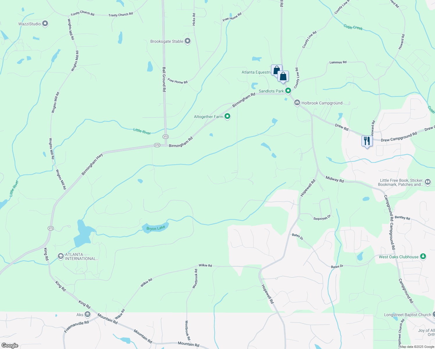 map of restaurants, bars, coffee shops, grocery stores, and more near 2195 Hickory Hill Road in Alpharetta