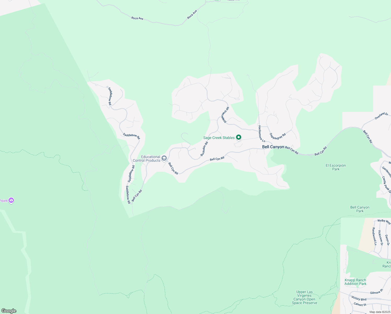 map of restaurants, bars, coffee shops, grocery stores, and more near 83 Buckskin Road in Bell Canyon