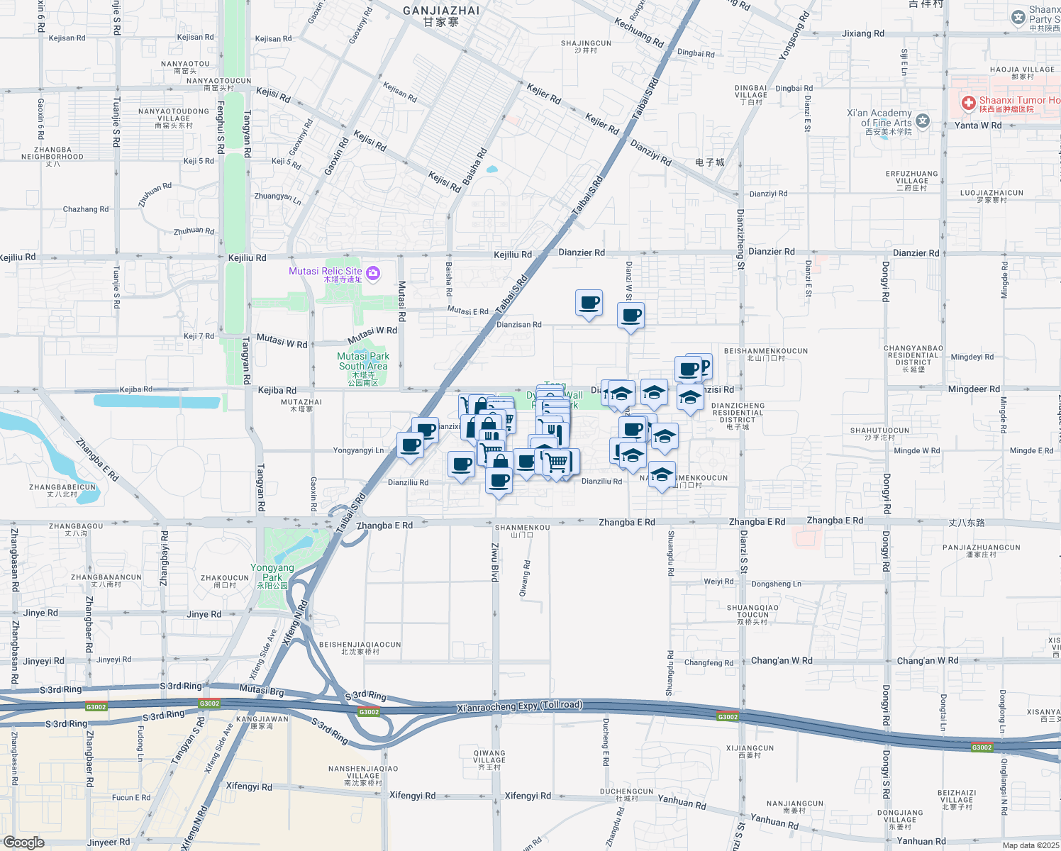 map of restaurants, bars, coffee shops, grocery stores, and more near in Xi'an