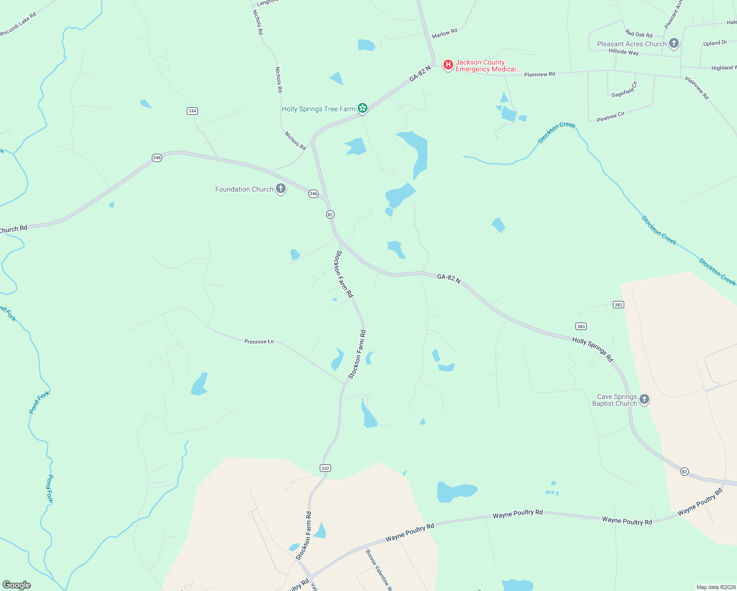 map of restaurants, bars, coffee shops, grocery stores, and more near 4901 Holly Springs Road in Pendergrass