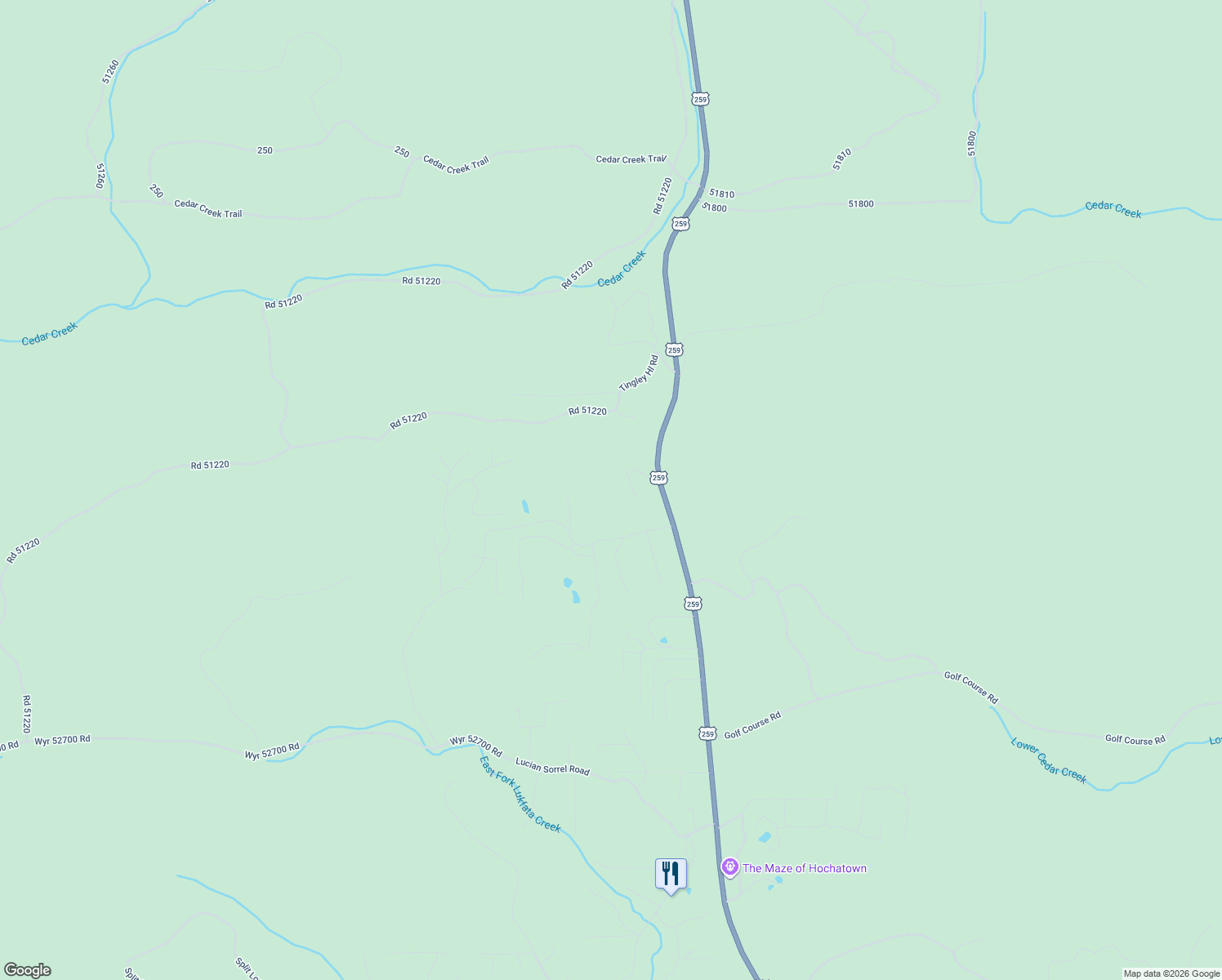 map of restaurants, bars, coffee shops, grocery stores, and more near North US Highway 259 in Broken Bow