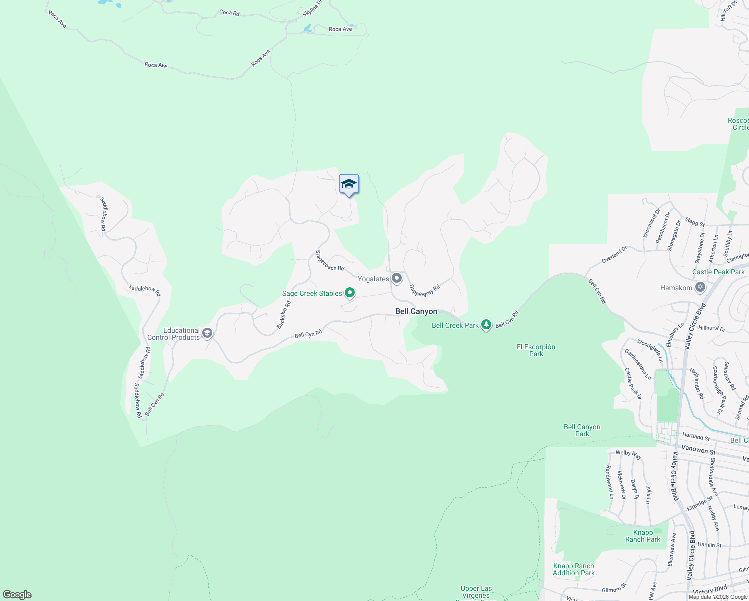 map of restaurants, bars, coffee shops, grocery stores, and more near 14 Baymare Road in Bell Canyon