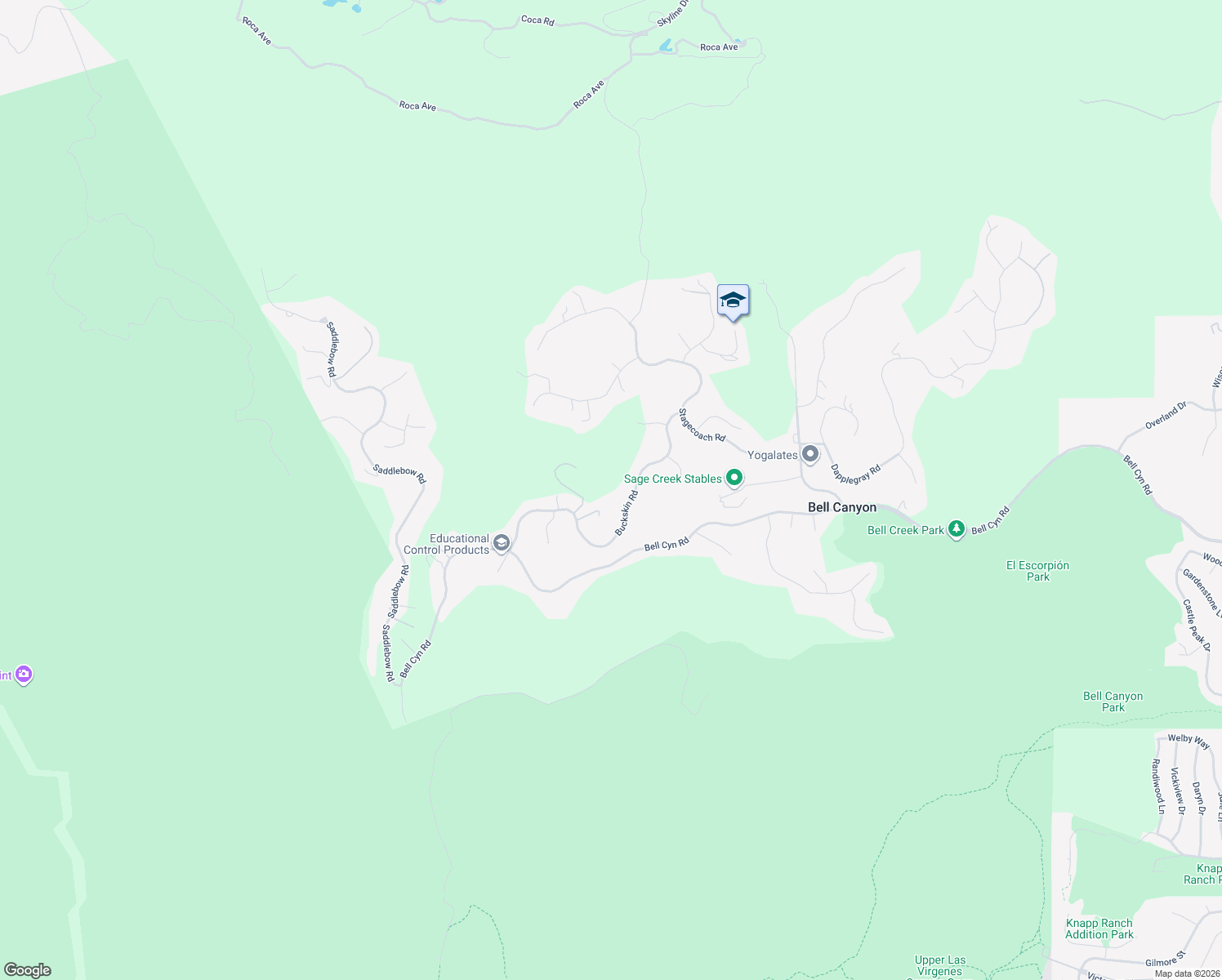 map of restaurants, bars, coffee shops, grocery stores, and more near 39 Buckskin Road in Bell Canyon