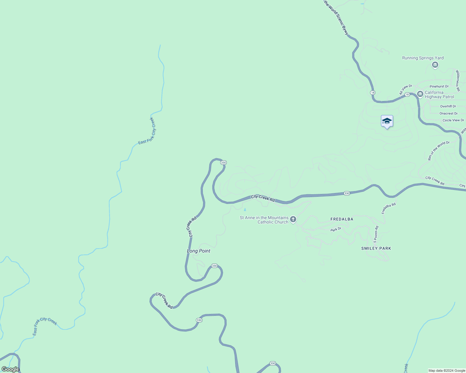 map of restaurants, bars, coffee shops, grocery stores, and more near 30058 Magic Drive in Running Springs