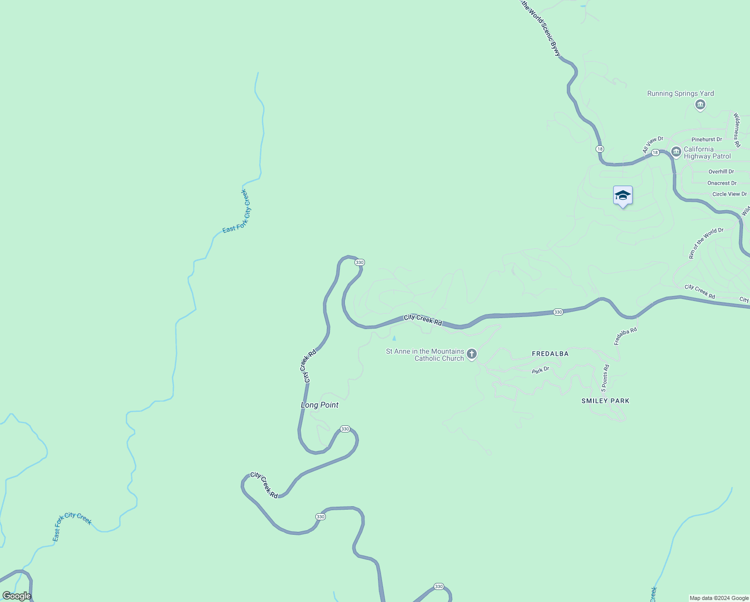 map of restaurants, bars, coffee shops, grocery stores, and more near 30058 Magic Drive in Running Springs