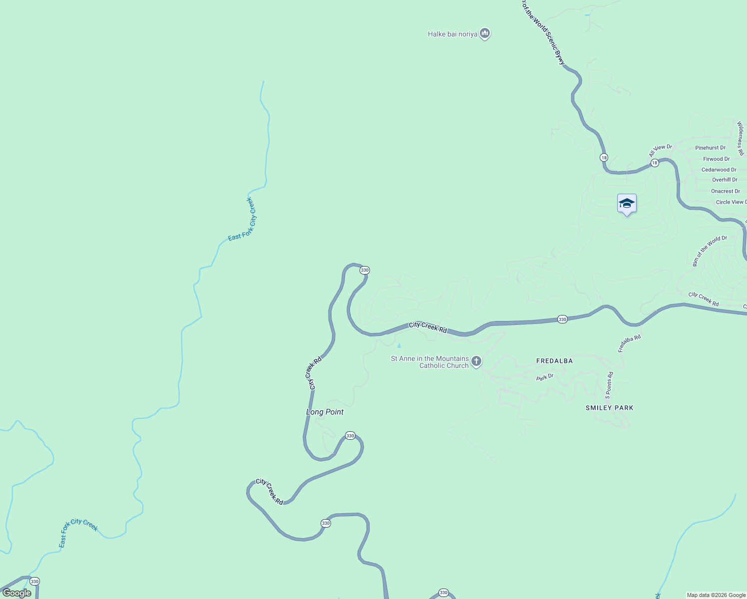 map of restaurants, bars, coffee shops, grocery stores, and more near Pixie Drive in Running Springs